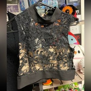 Nastygal corset style crochet black & nude short top. Sz M